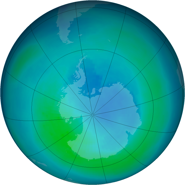 Antarctic ozone map for March 1994